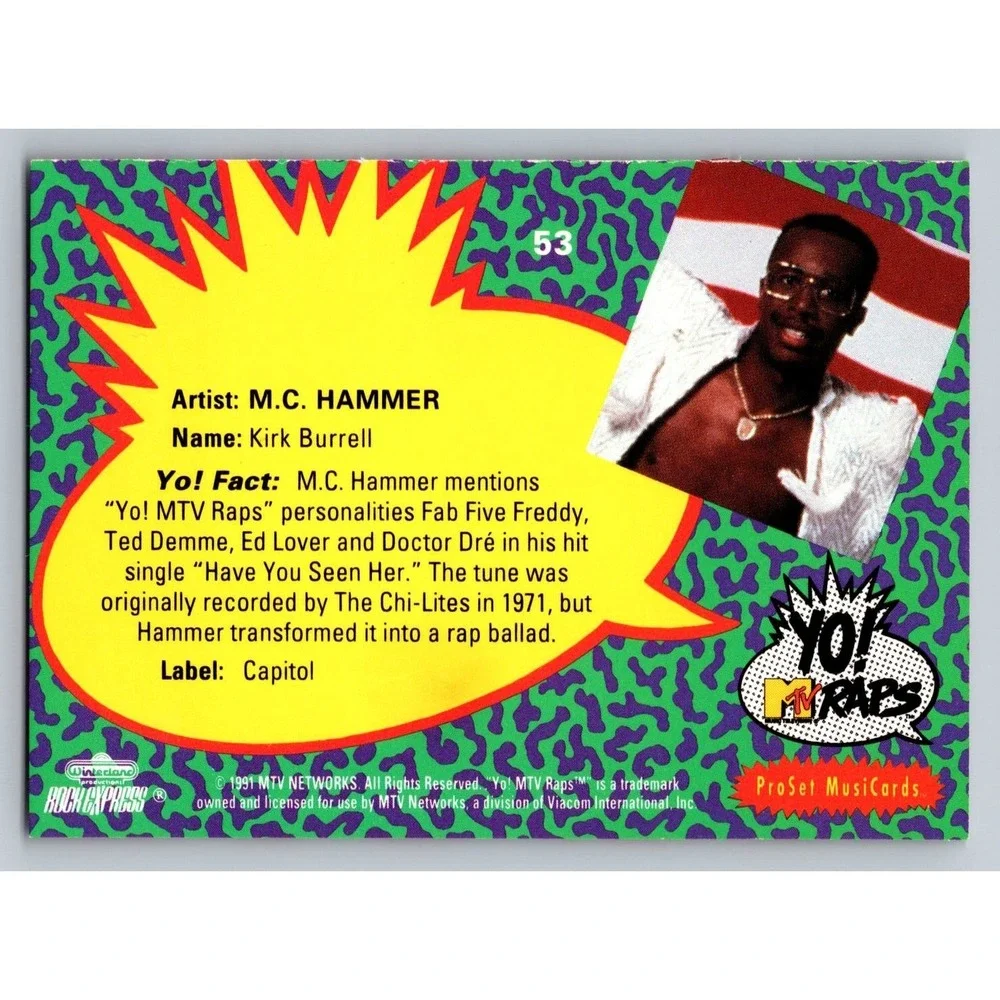 Yo! MTV Raps M.C. Hammer 1991 ProSet MusiCards #53